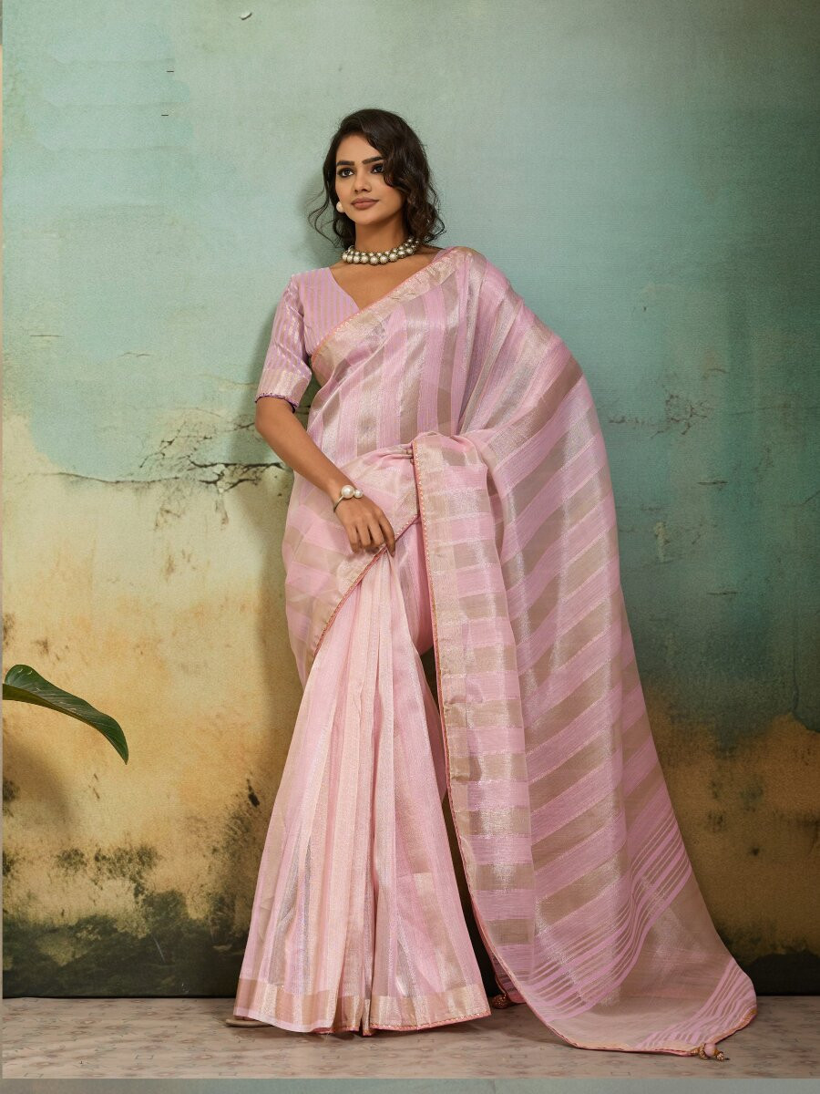 Pink Cotton Silk Blend Zari Weaving Wedding Reception Party Festival Casual Heavy Border Sarees