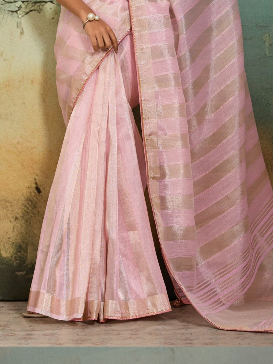 Pink Cotton Silk Blend Zari Weaving Wedding Reception Party Festival Casual Heavy Border Sarees