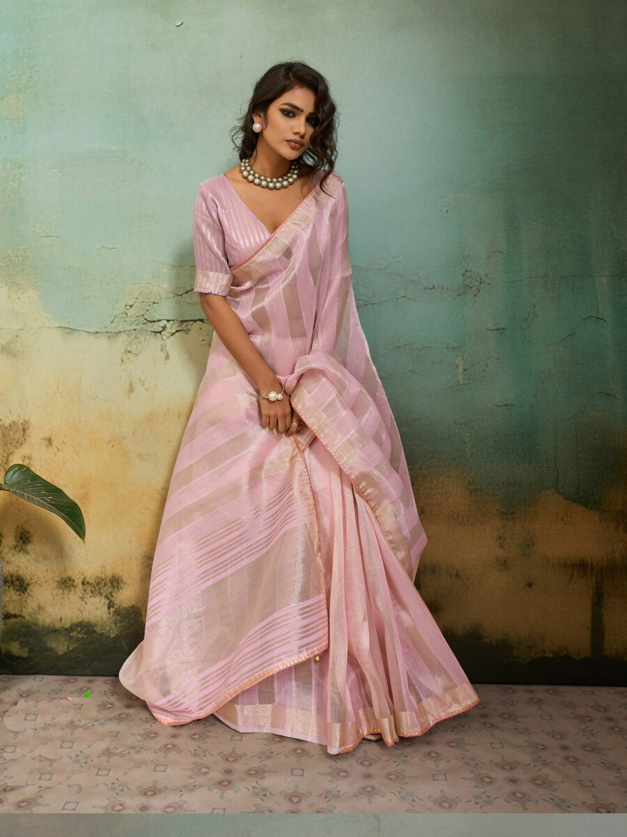 Pink Cotton Silk Blend Zari Weaving Wedding Reception Party Festival Casual Heavy Border Sarees