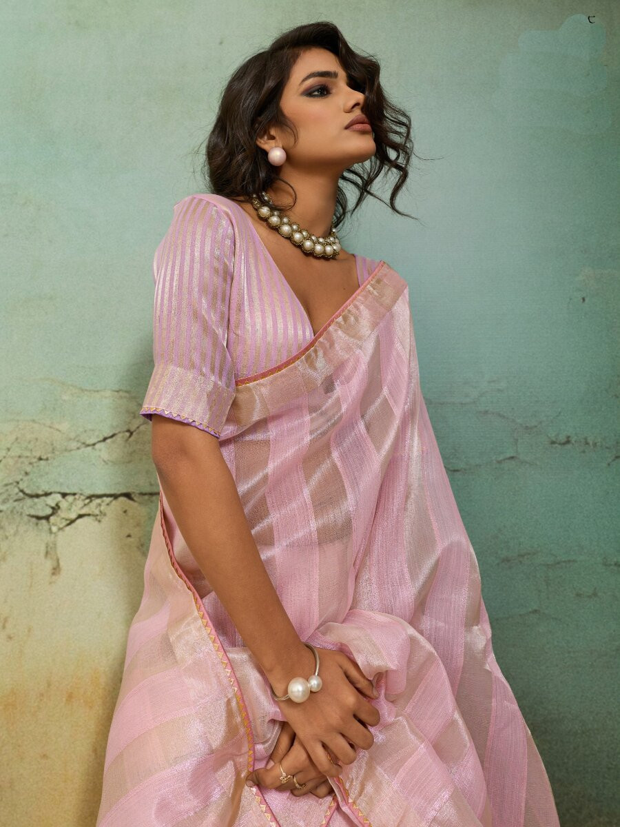 Pink Cotton Silk Blend Zari Weaving Wedding Reception Party Festival Casual Heavy Border Sarees
