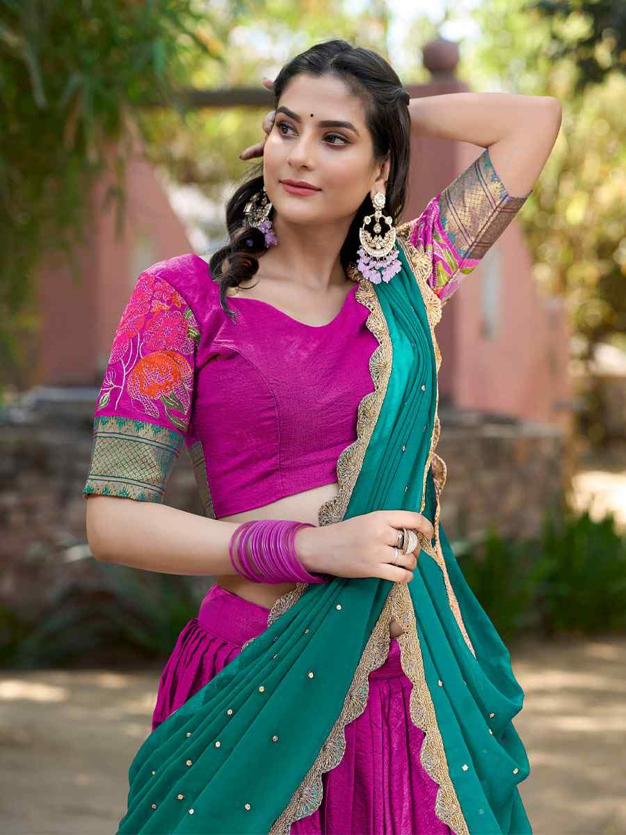 Pink Cotton Silk Embroidered Party Reception Wedding Lehenga Choli