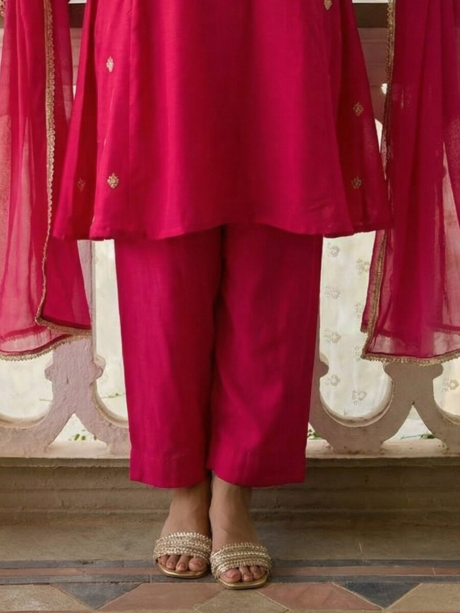 Pink Cotton Silk Embroidery Wedding Party Festival Casual Ready Palazzo Pant Salwar Kameez