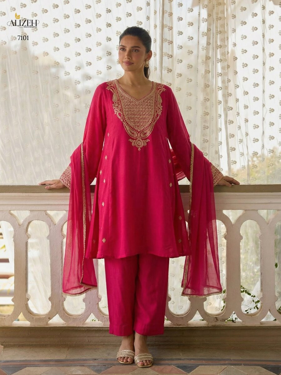 Pink Cotton Silk Embroidery Wedding Party Festival Casual Ready Palazzo Pant Salwar Kameez