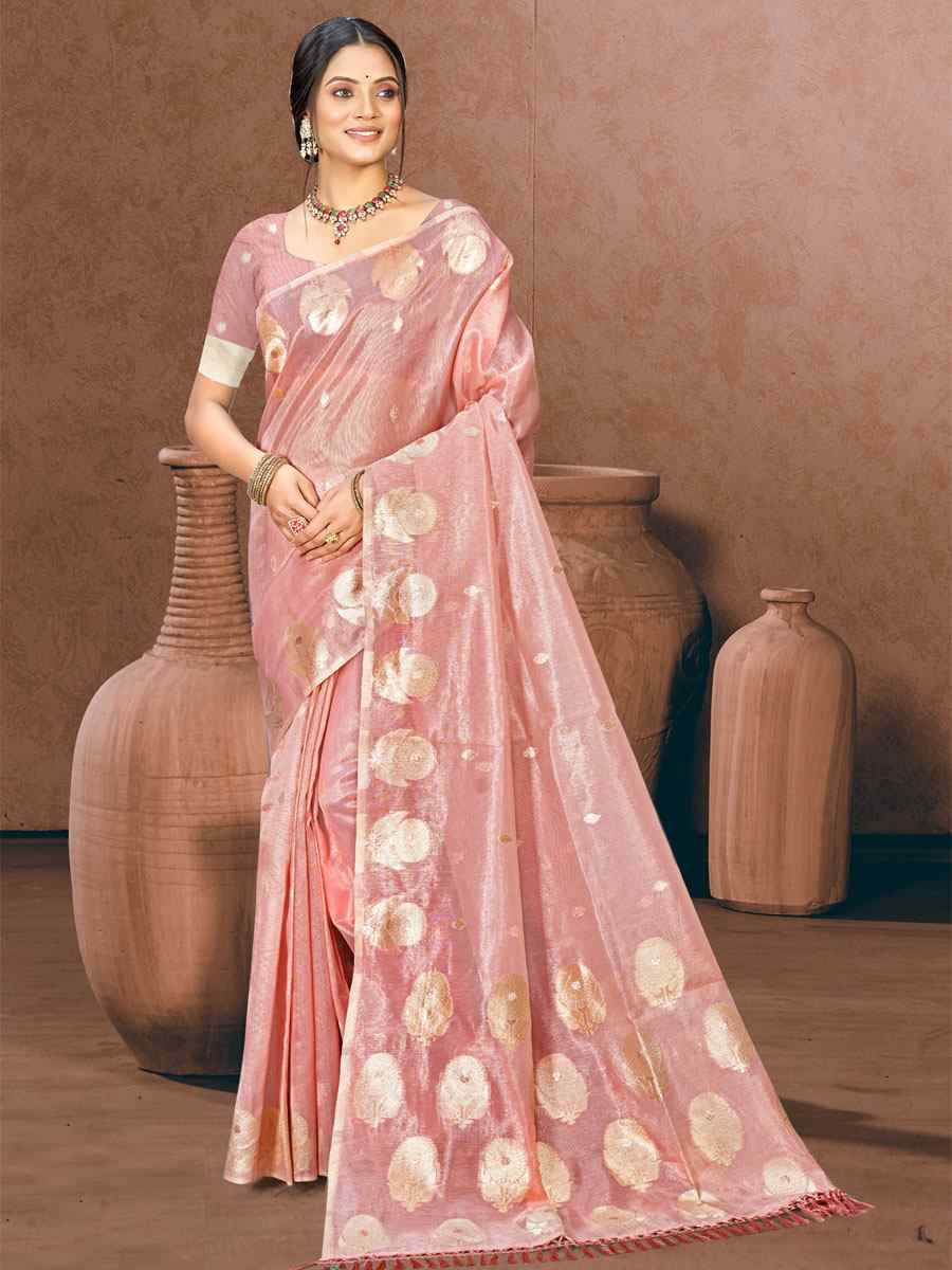 Pink Cotton Silk Handwoven Casual Festival Party Classic Style Sarees