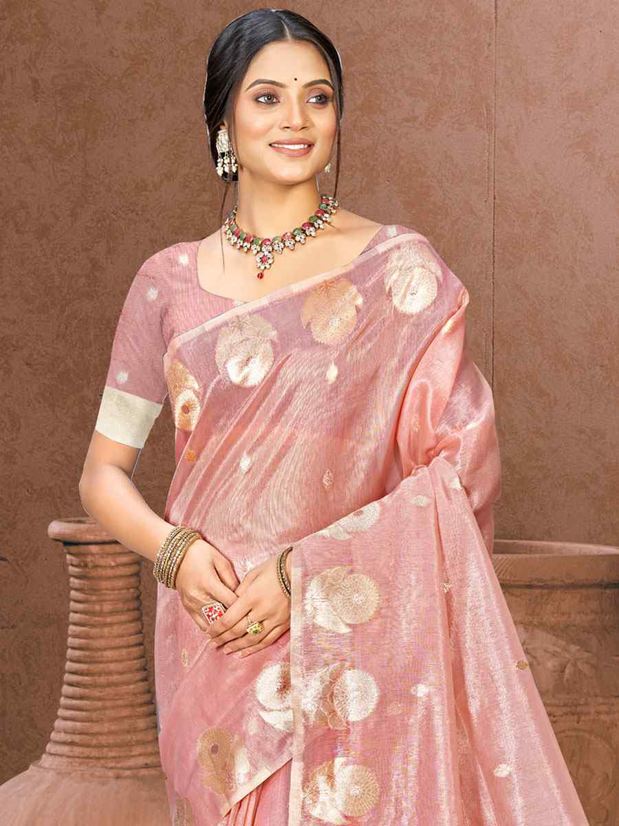 Pink Cotton Silk Handwoven Casual Festival Party Classic Style Sarees