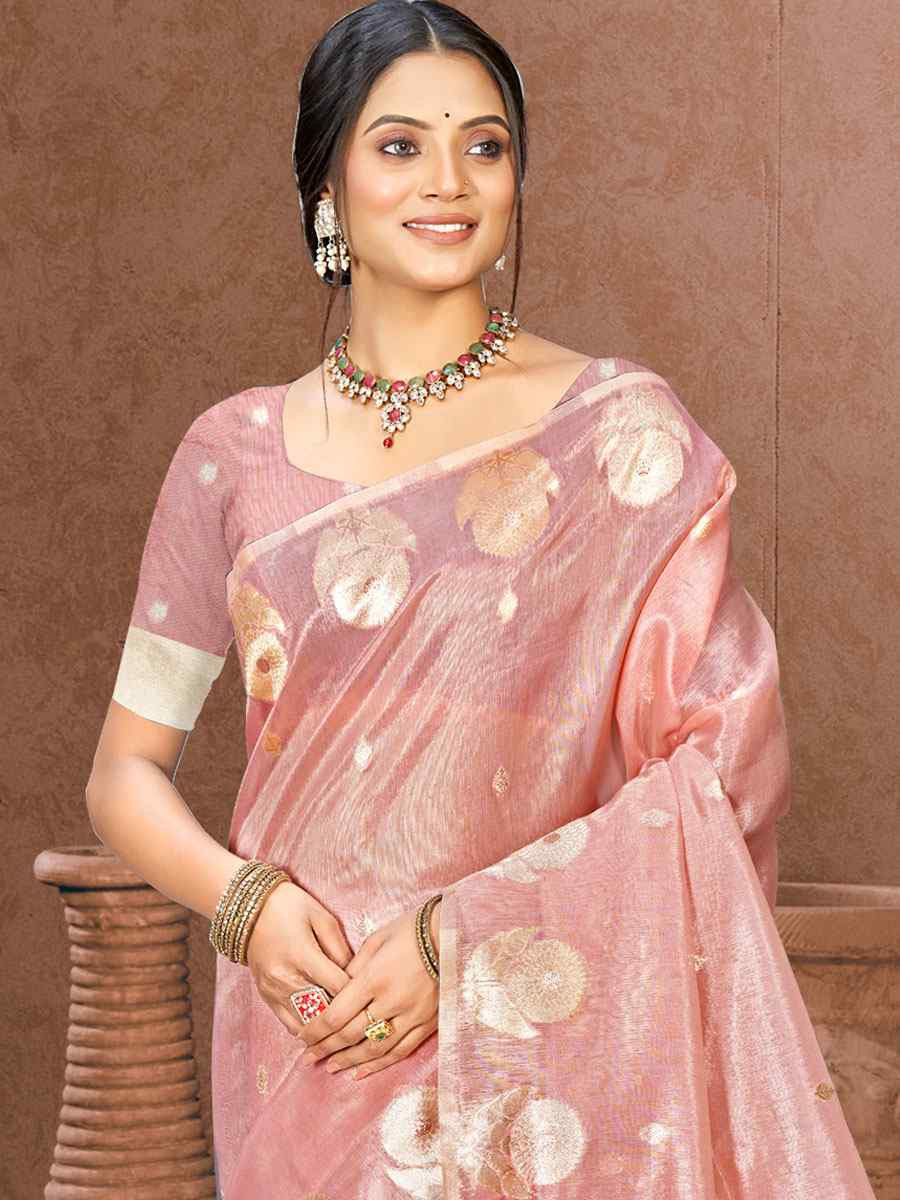 Pink Cotton Silk Handwoven Casual Festival Party Classic Style Sarees