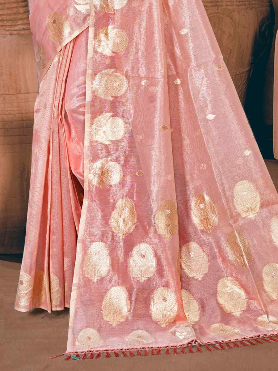 Pink Cotton Silk Handwoven Casual Festival Party Classic Style Sarees