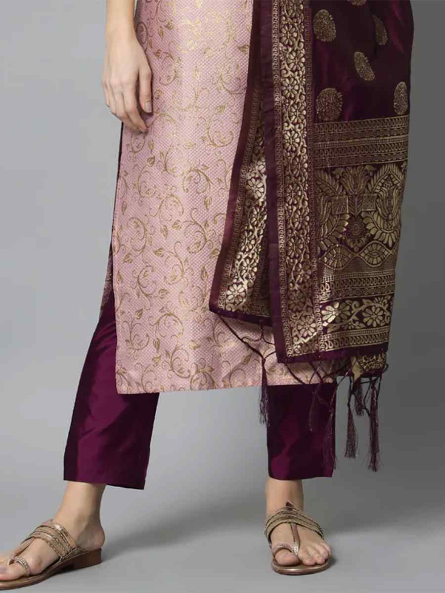 Pink Cotton Silk Handwoven Festival Mehendi Ready Pant Salwar Kameez