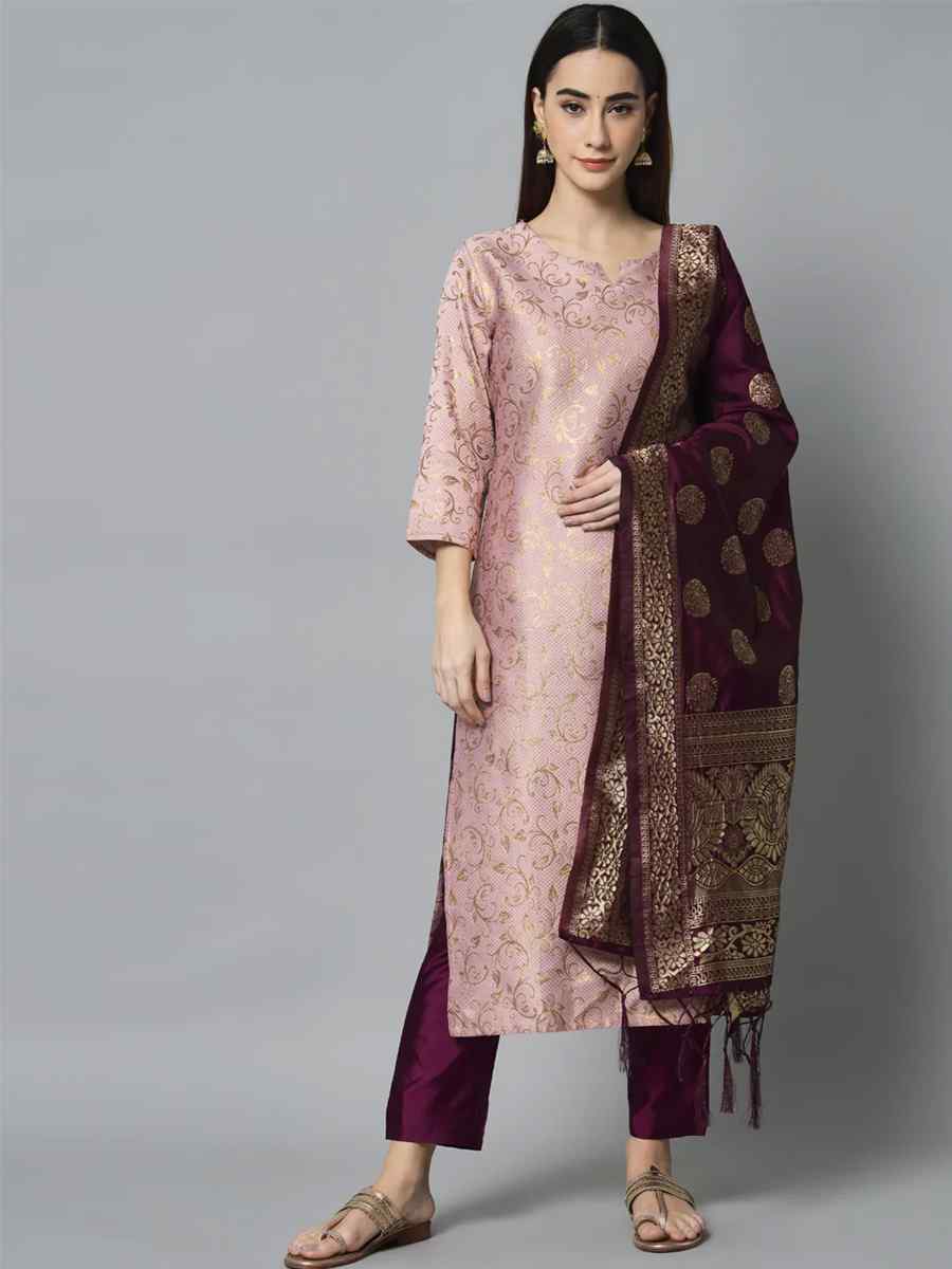 Pink Cotton Silk Handwoven Festival Mehendi Ready Pant Salwar Kameez