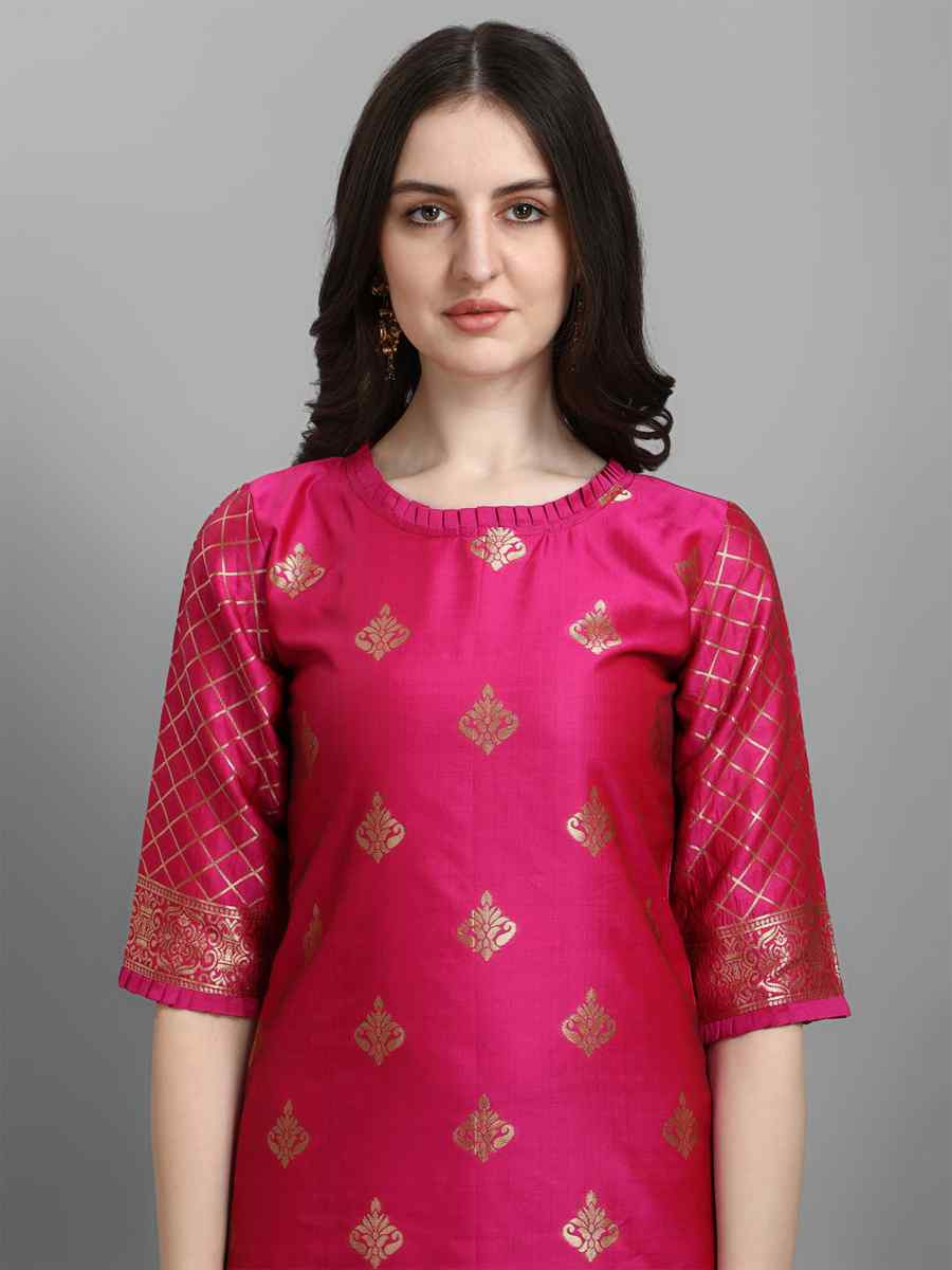 Pink Cotton Silk Jacquard Handwoven Party Wedding Festival Casual Ready Pant Salwar Kameez