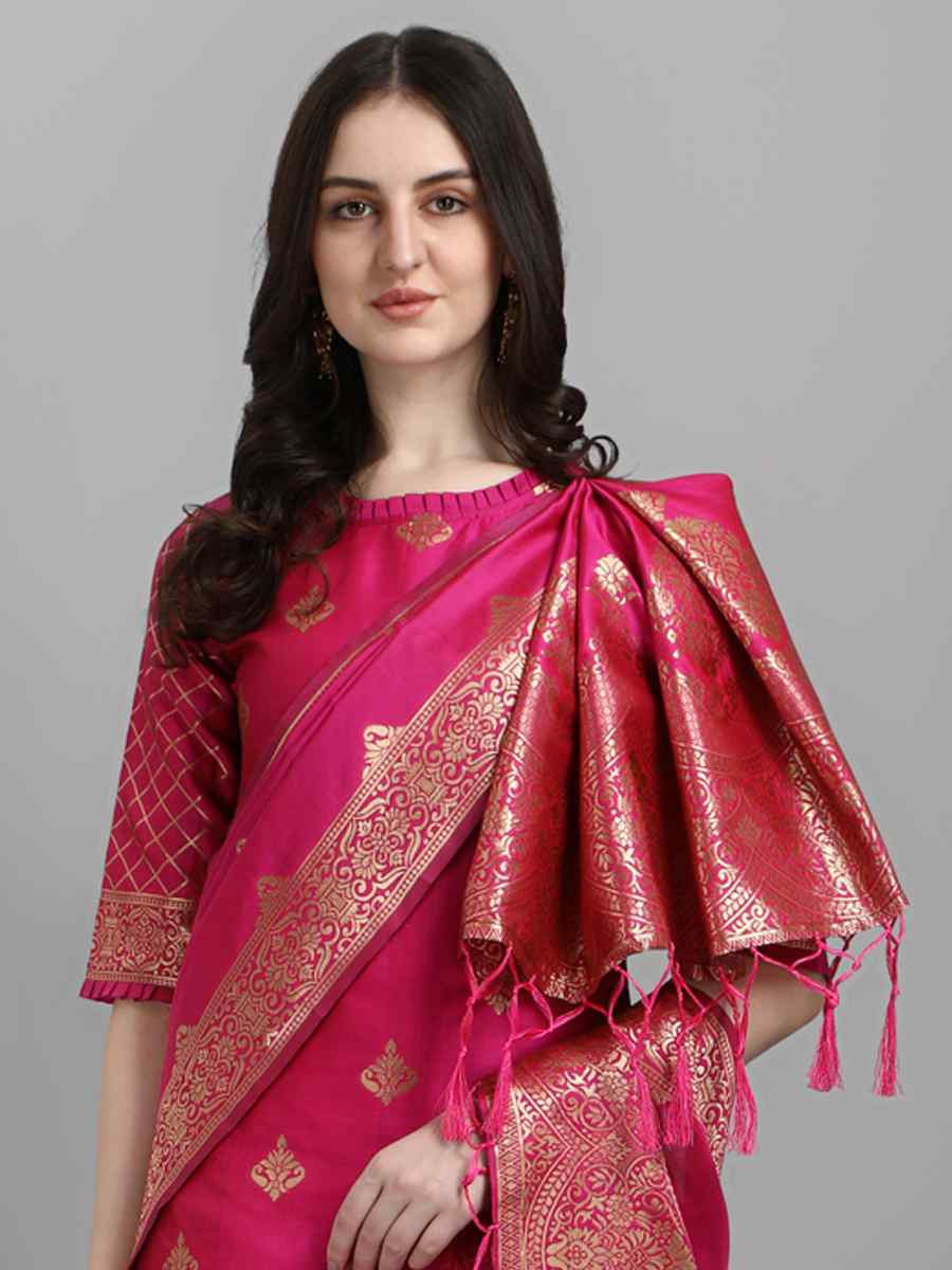 Pink Cotton Silk Jacquard Handwoven Party Wedding Festival Casual Ready Pant Salwar Kameez