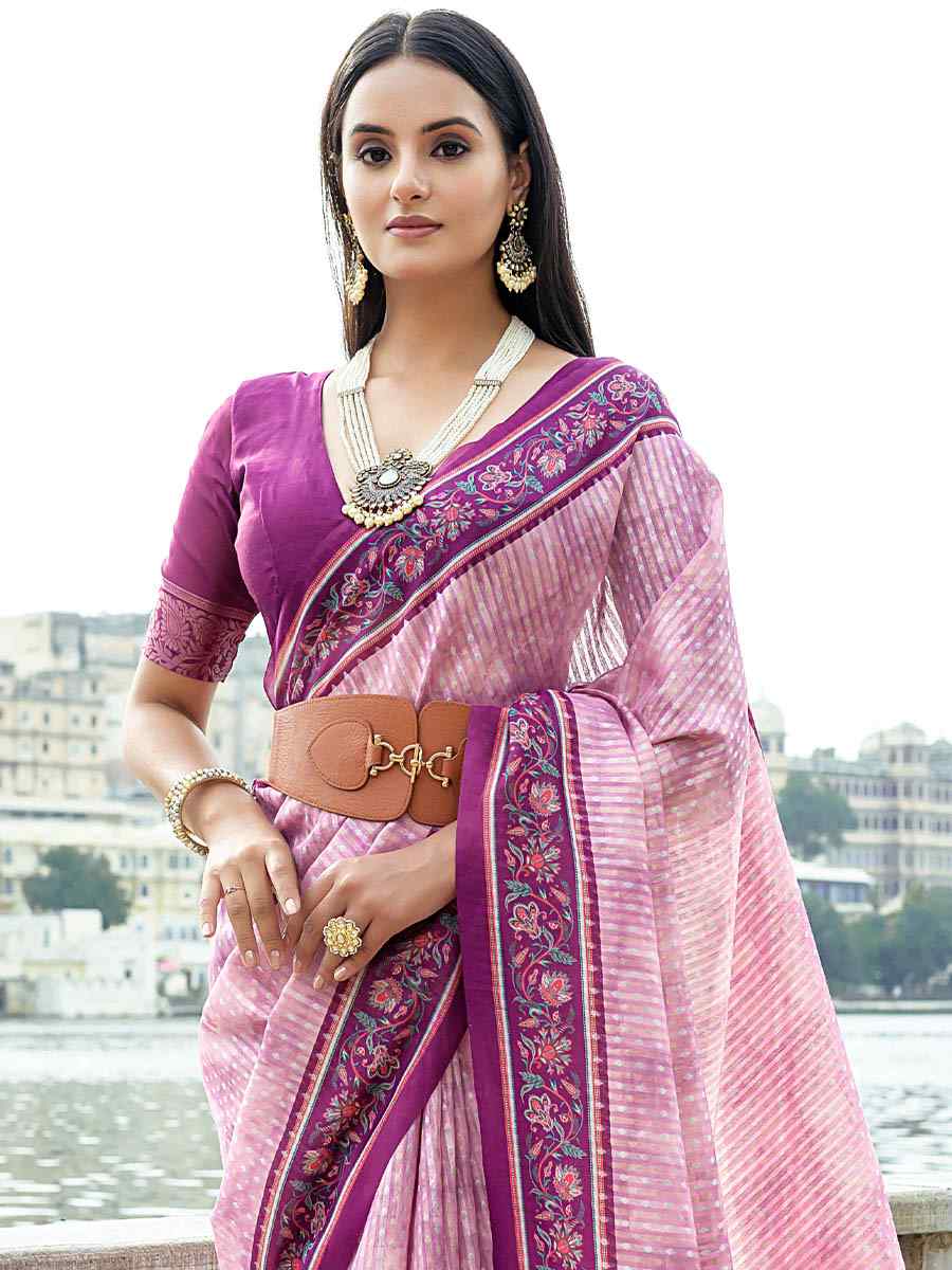 Pink Cotton Silk Printed Casual Festival Contemporary Saree