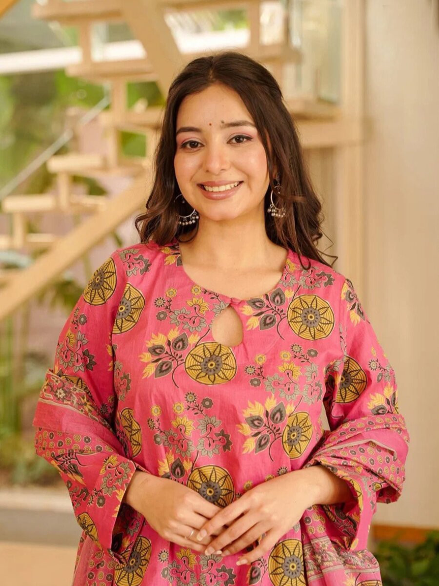 Pink Cotton Silk Printed Wedding Party Festival Casual Ready Palazzo Pant Salwar Kameez