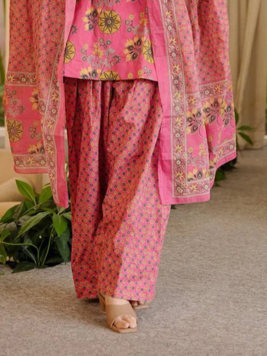 Pink Cotton Silk Printed Wedding Party Festival Casual Ready Palazzo Pant Salwar Kameez