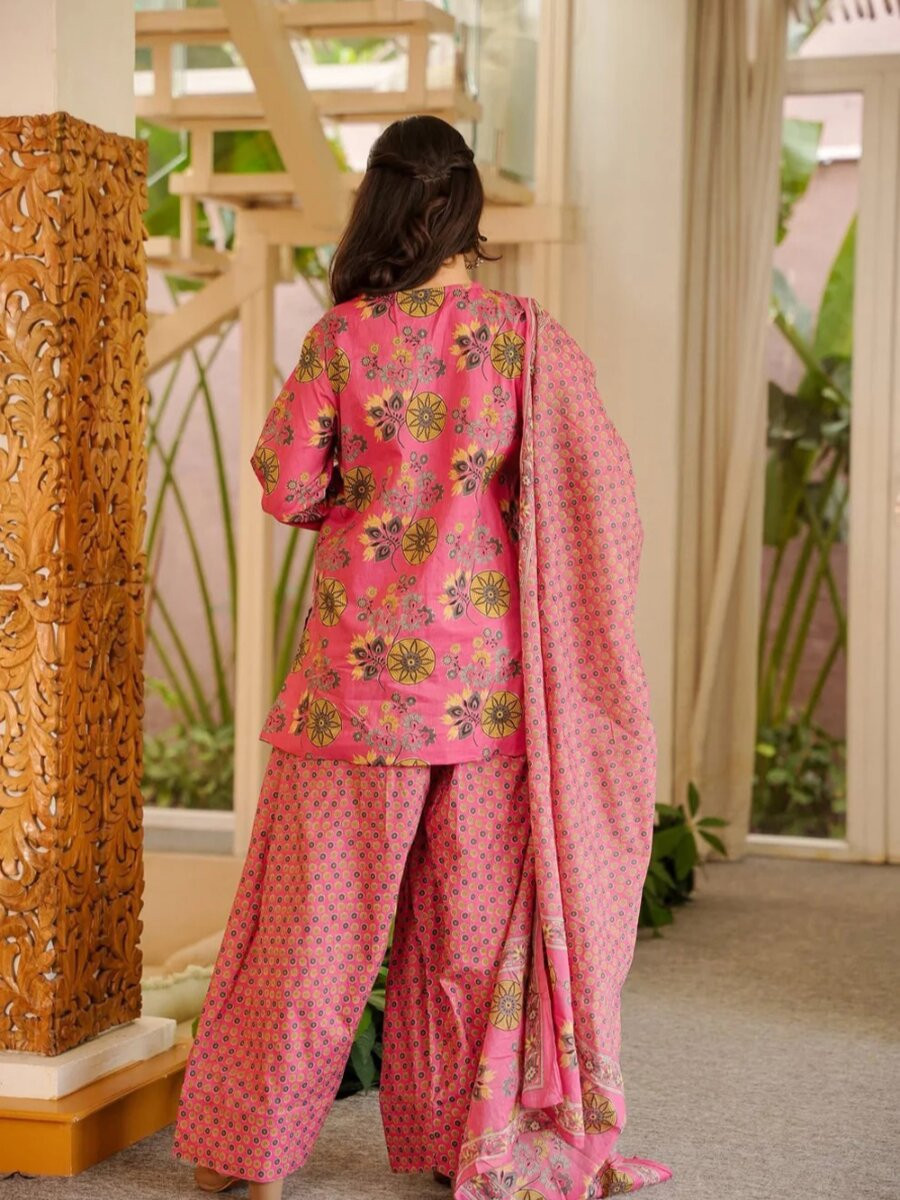 Pink Cotton Silk Printed Wedding Party Festival Casual Ready Palazzo Pant Salwar Kameez