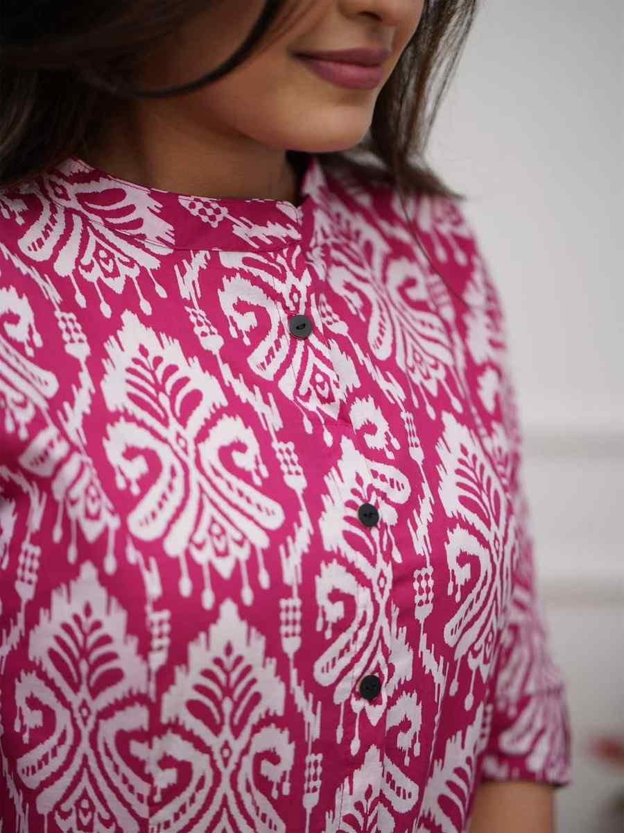 Pink Cotton Slub Printed Festival Casual Kurti Bottom Women Wear