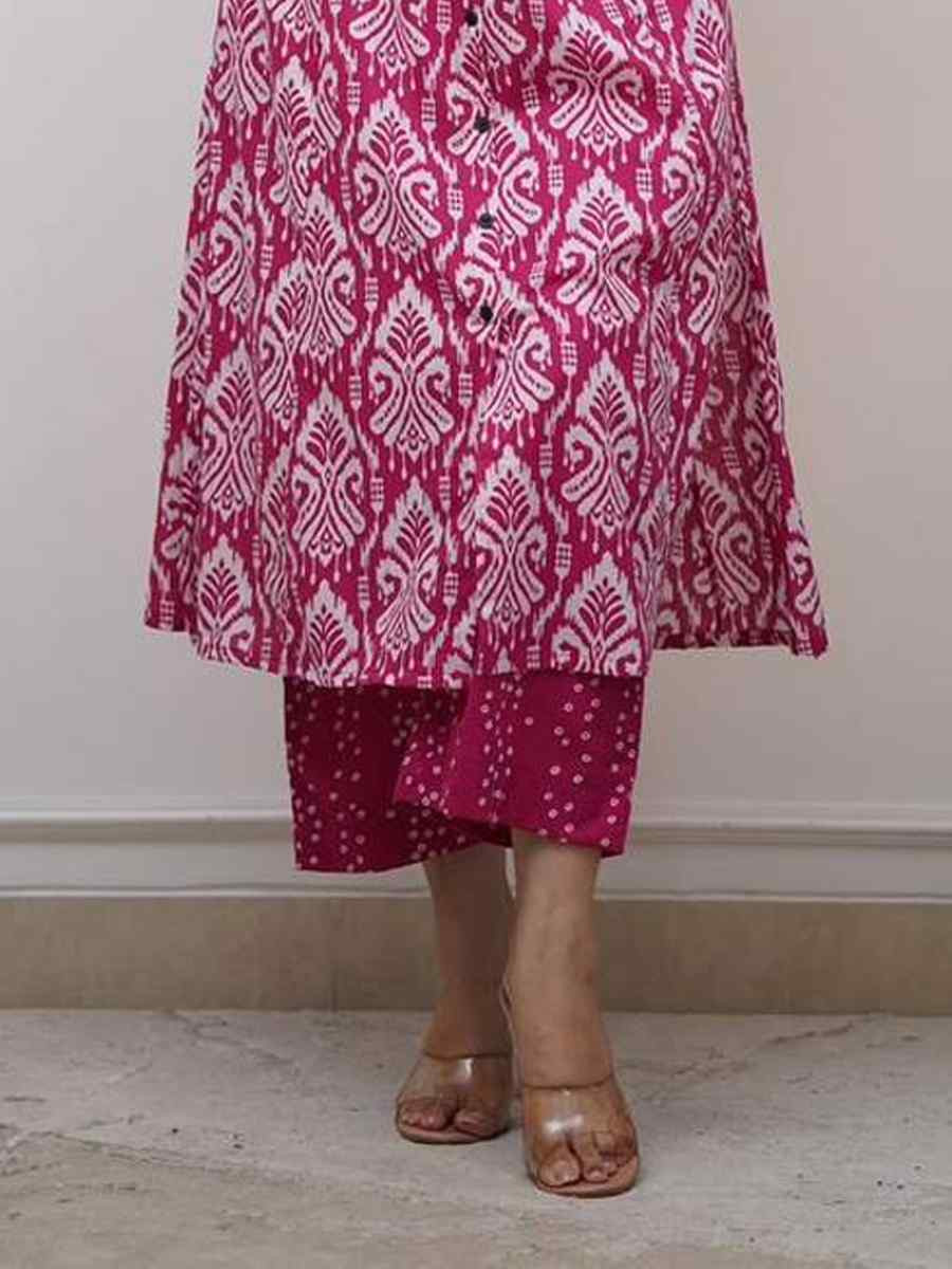 Pink Cotton Slub Printed Festival Casual Kurti Bottom Women Wear