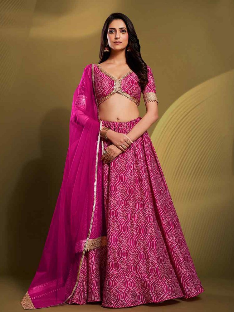 Pink Crepe Embroidered Engagement Wedding Heavy Border Lehenga Choli