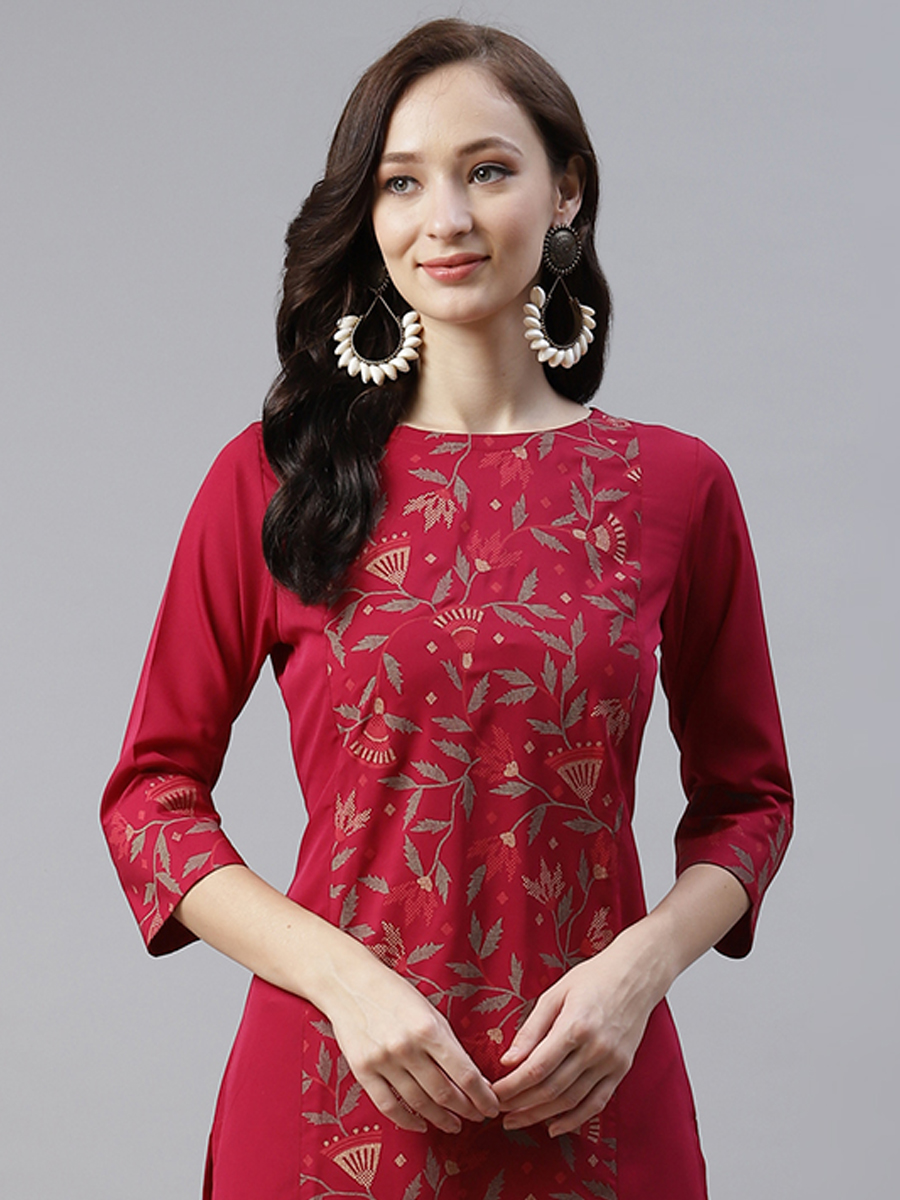 Pink Crepe Printed Festival Casual Kurti