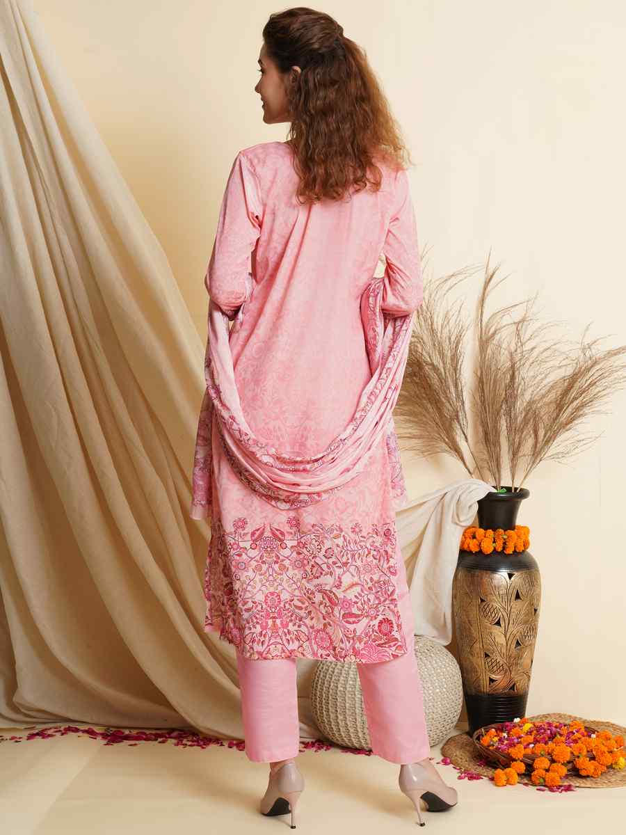 Pink Crepe Printed Festival Casual Palazzo Pant Salwar Kameez