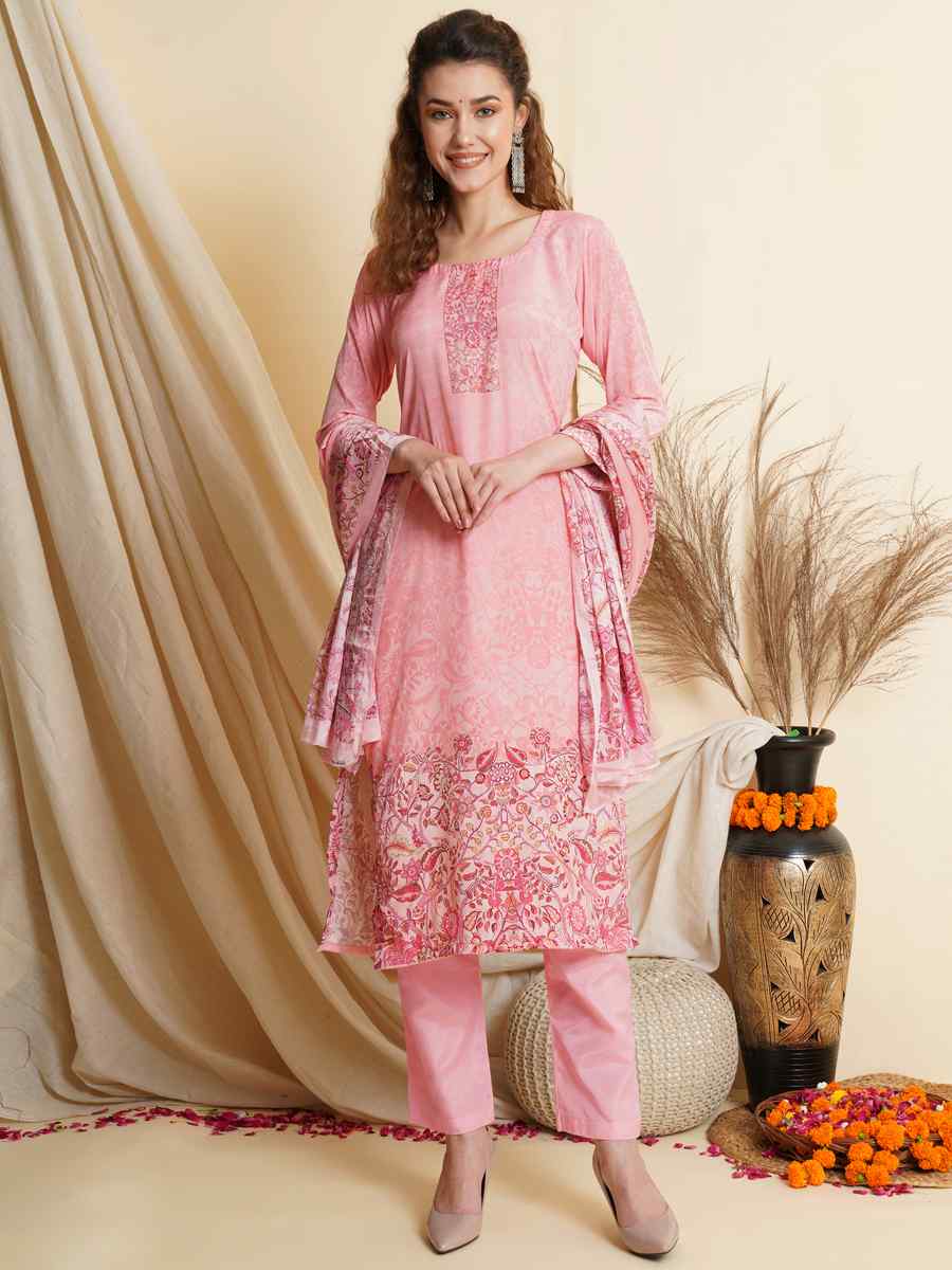 Pink Crepe Printed Festival Casual Palazzo Pant Salwar Kameez