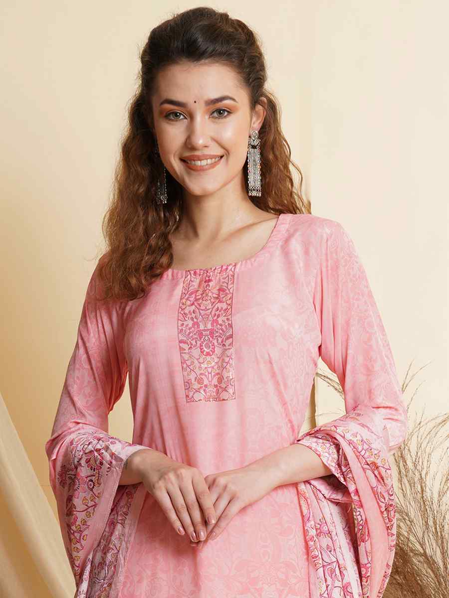 Pink Crepe Printed Festival Casual Palazzo Pant Salwar Kameez