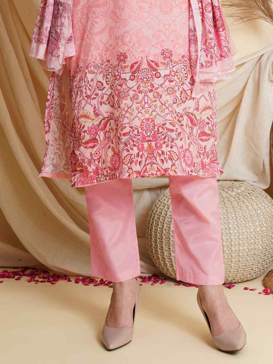 Pink Crepe Printed Festival Casual Palazzo Pant Salwar Kameez