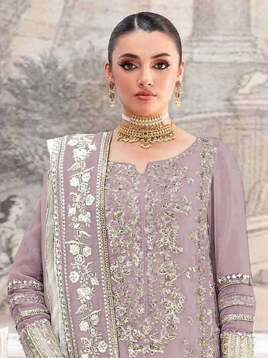 Pink Crunchy Embroidery Zari Sequins Khatli Work Wedding Party Festival Casual Palazzo Pant Salwar Kameez