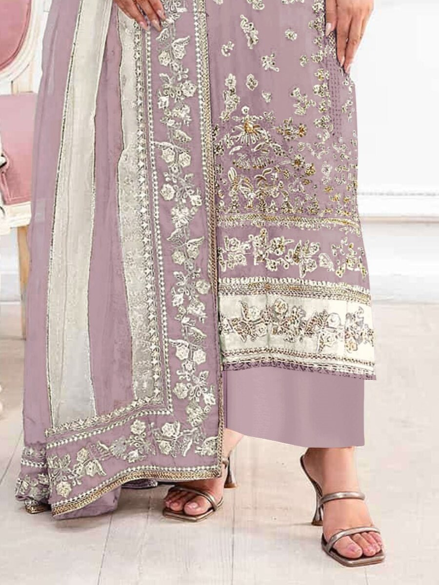Pink Crunchy Embroidery Zari Sequins Khatli Work Wedding Party Festival Casual Palazzo Pant Salwar Kameez