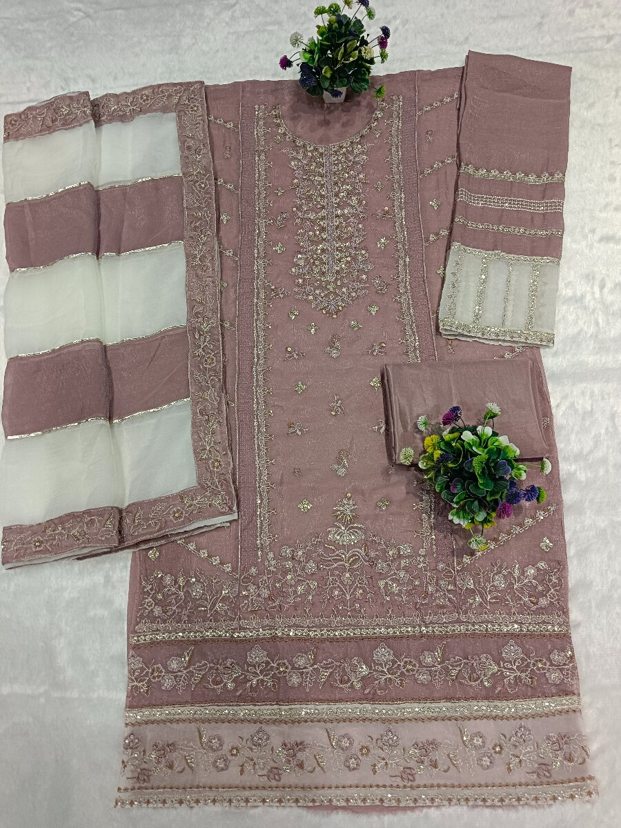 Pink Crunchy Embroidery Zari Sequins Khatli Work Wedding Party Festival Casual Palazzo Pant Salwar Kameez