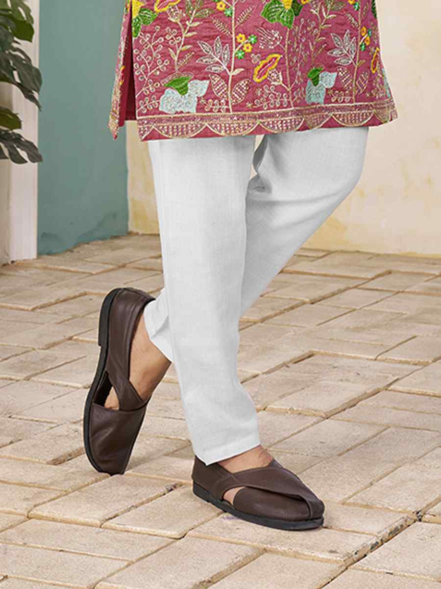 Pink Crunchy Silk Embroidery Festival Wedding Party Kurta