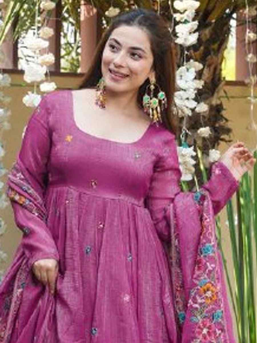Pink Crunchy Silk Embroidery Party Wedding Festival Casual Ready Anarkali Salwar Kameez