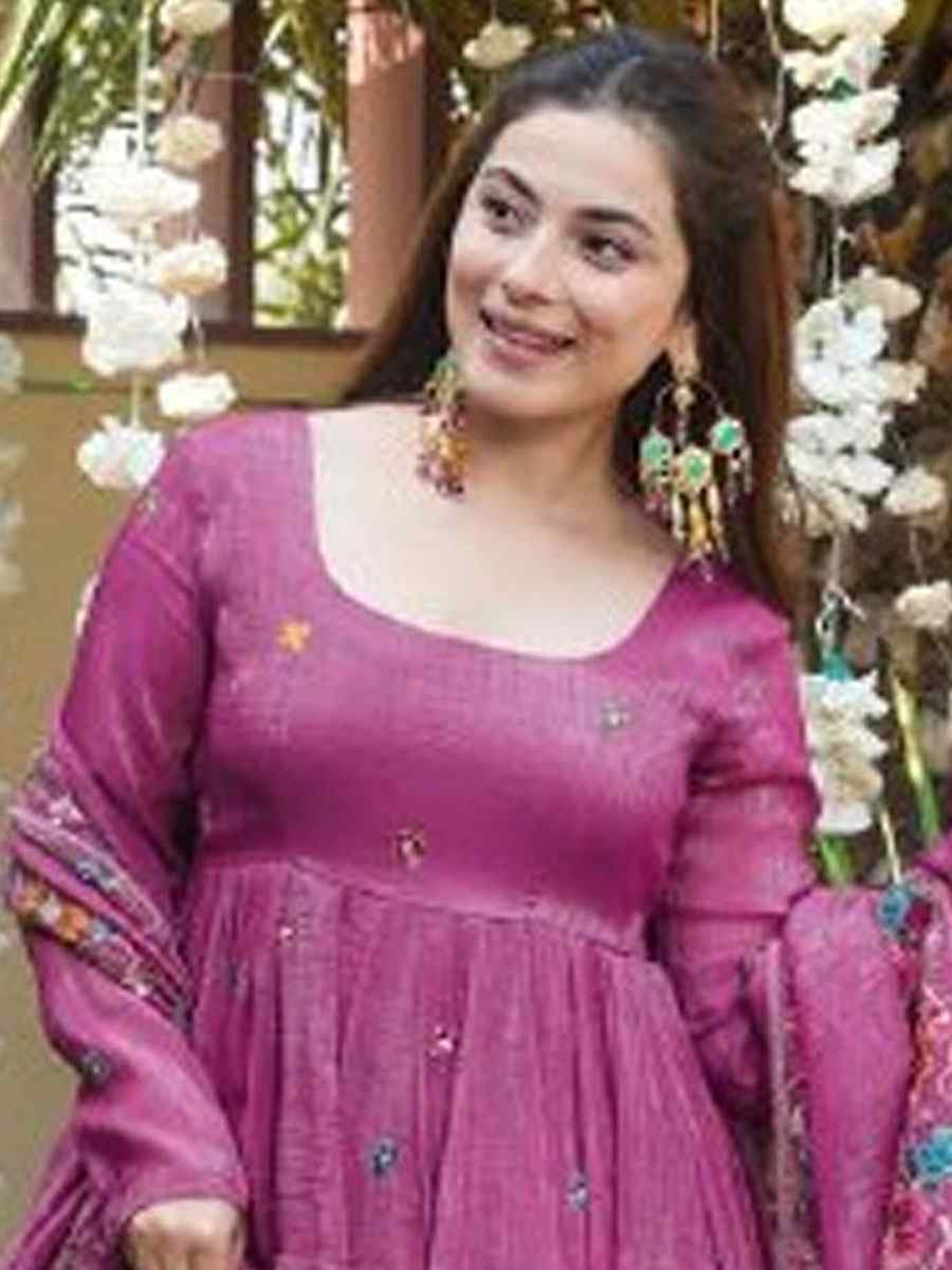 Pink Crunchy Silk Embroidery Party Wedding Festival Casual Ready Anarkali Salwar Kameez