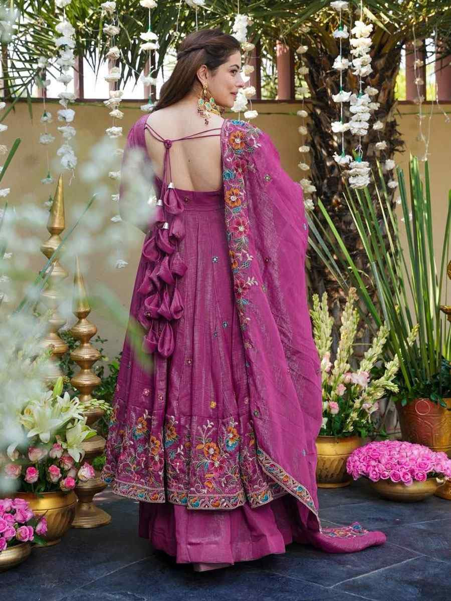 Pink Crunchy Silk Embroidery Party Wedding Festival Casual Ready Anarkali Salwar Kameez
