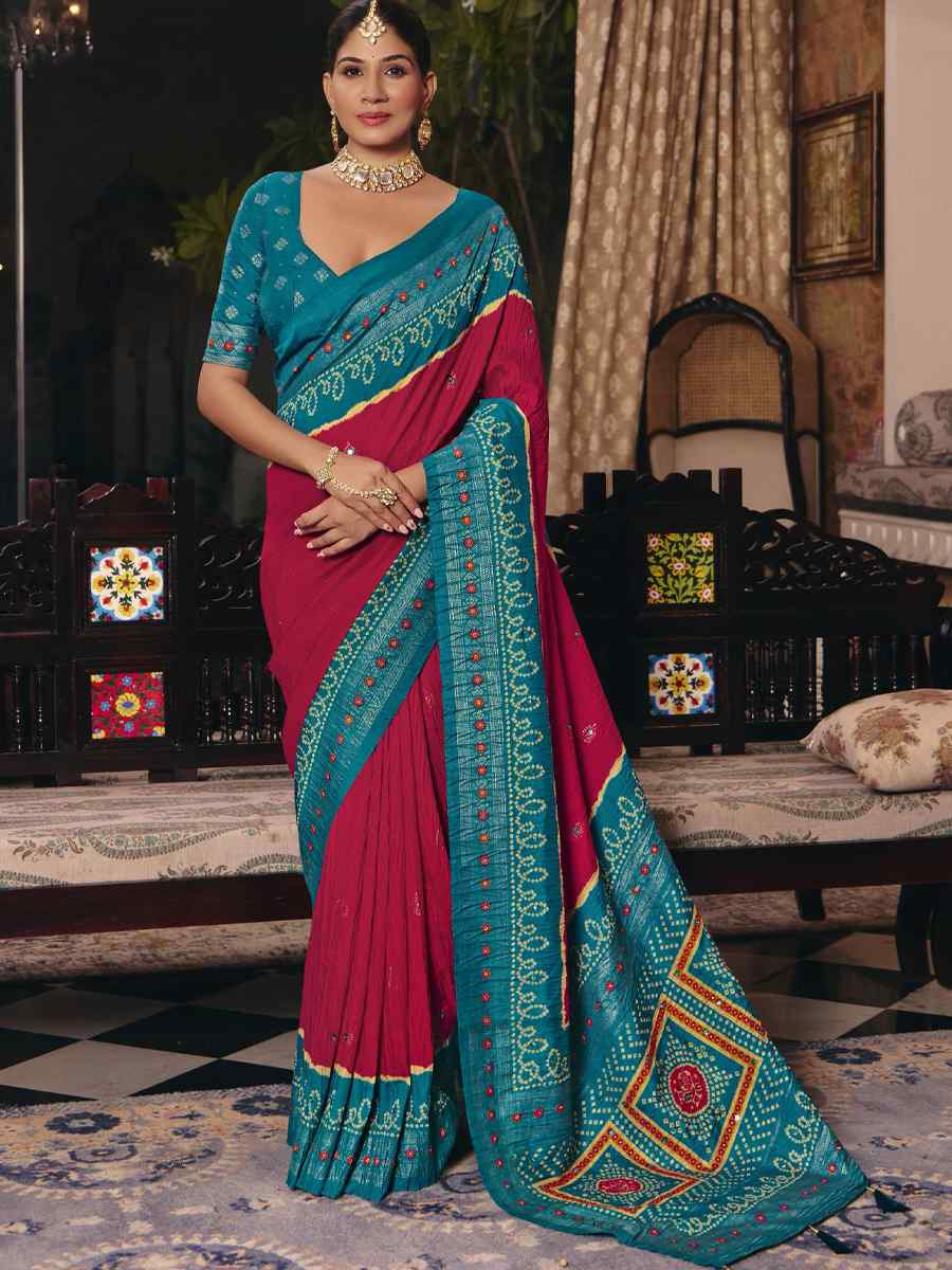 Pink Crush Silk Prined Bridal Reception Festival Wedding Fancy Heavy Border Saree