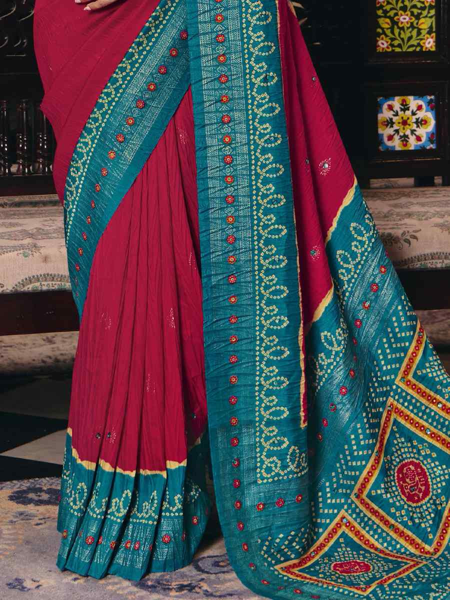 Pink Crush Silk Prined Bridal Reception Festival Wedding Fancy Heavy Border Saree