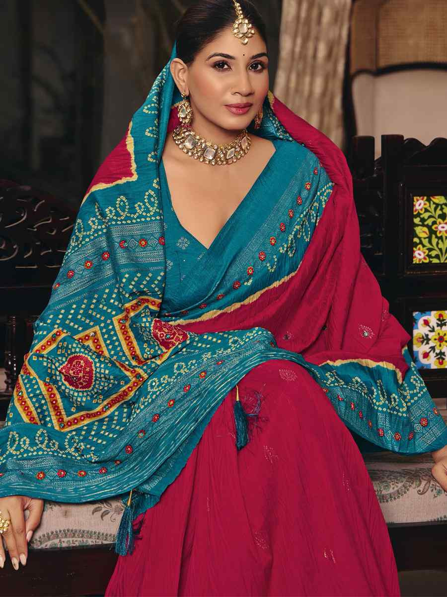 Pink Crush Silk Prined Bridal Reception Festival Wedding Fancy Heavy Border Saree