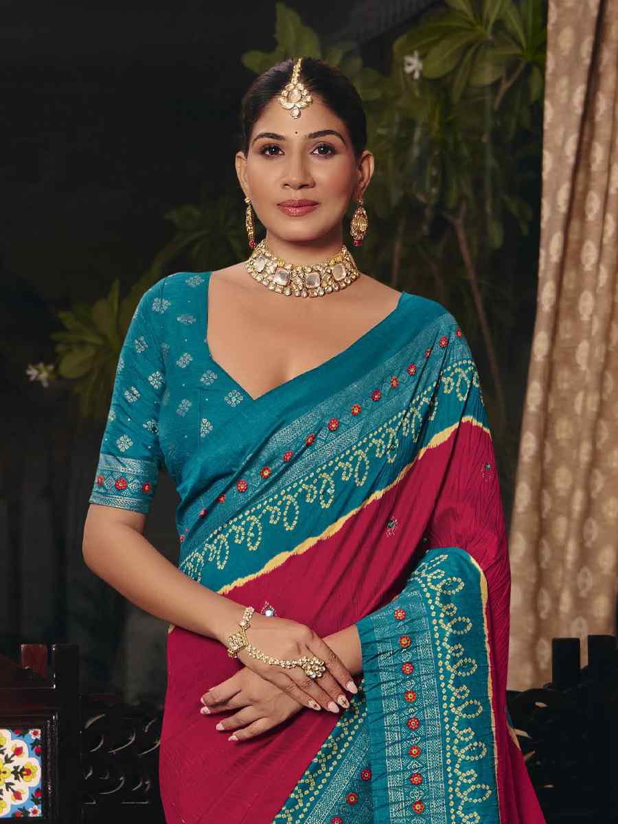 Pink Crush Silk Prined Bridal Reception Festival Wedding Fancy Heavy Border Saree