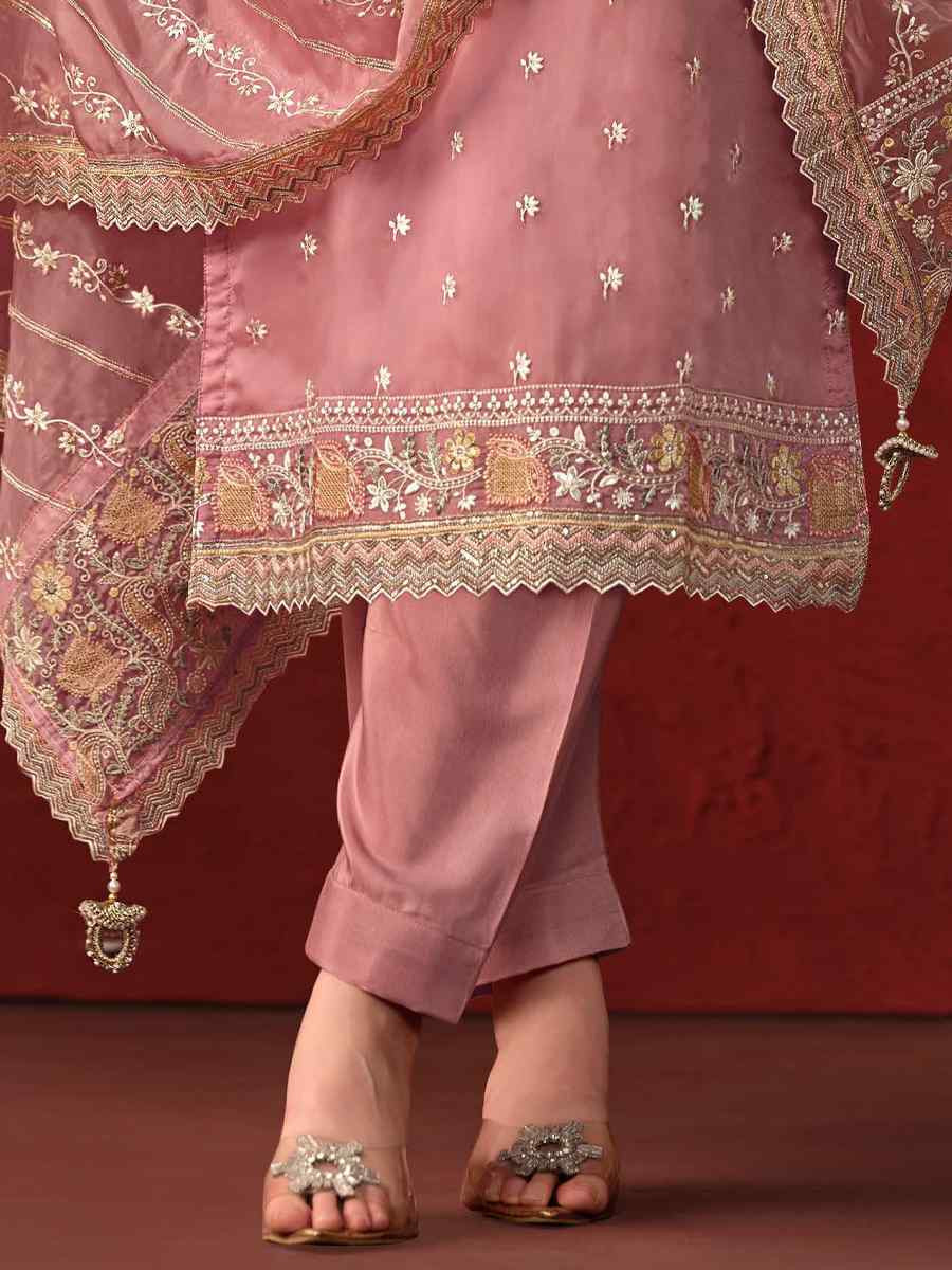 Pink Crystal Organza Embroidered Casual Festival Pant Salwar Kameez