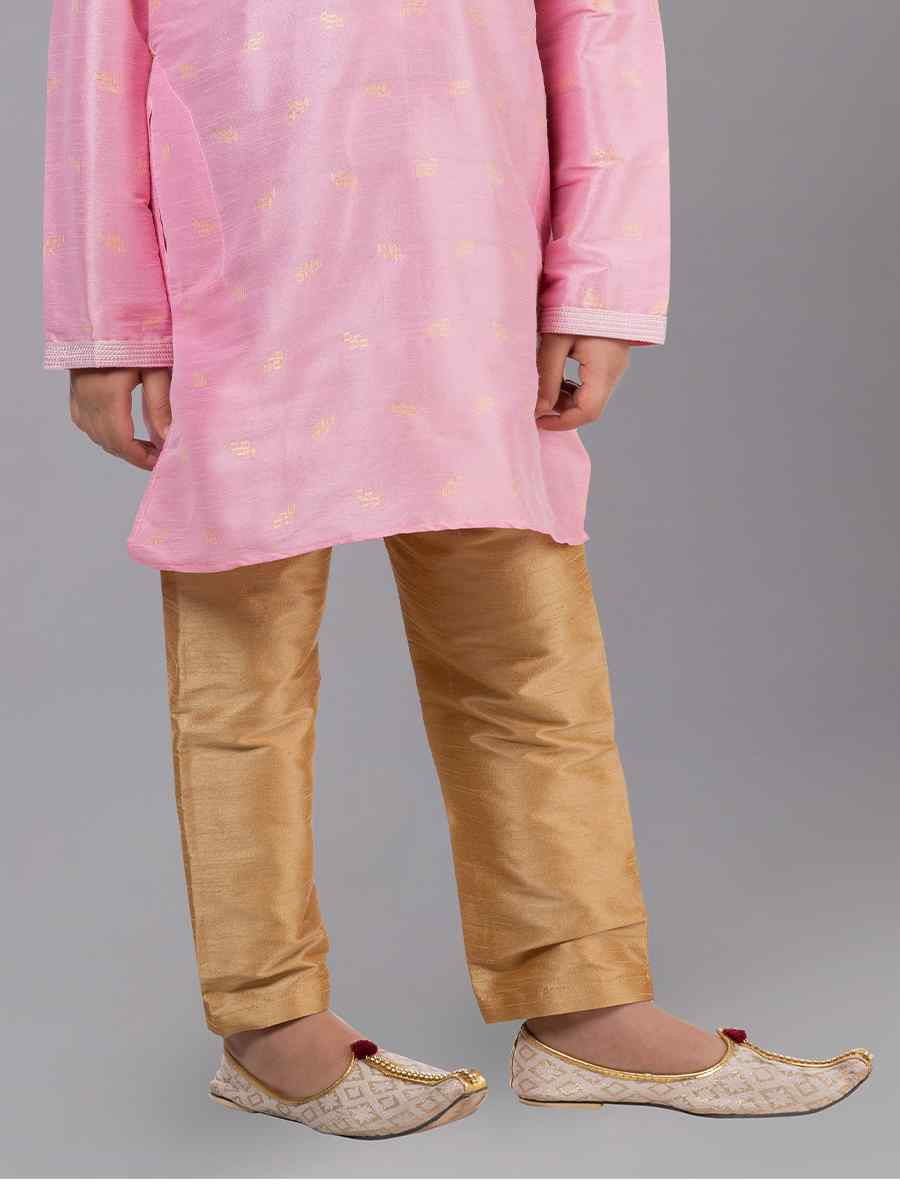Pink Dhupion Silk With Jacquard Embroidered Festival Traditional Kurta Pyjama Boys Wear