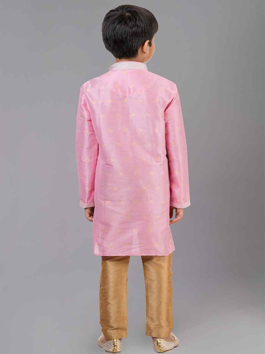 Pink Dhupion Silk With Jacquard Embroidered Festival Traditional Kurta Pyjama Boys Wear