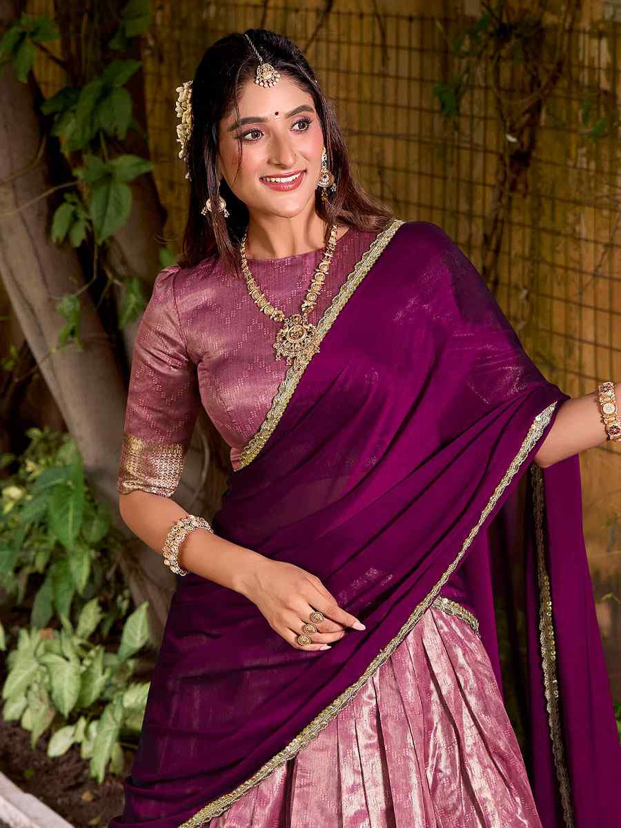 Pink Dhupion Silk Zari Handwoven Wedding Reception Festival Heavy Border Lehenga Choli