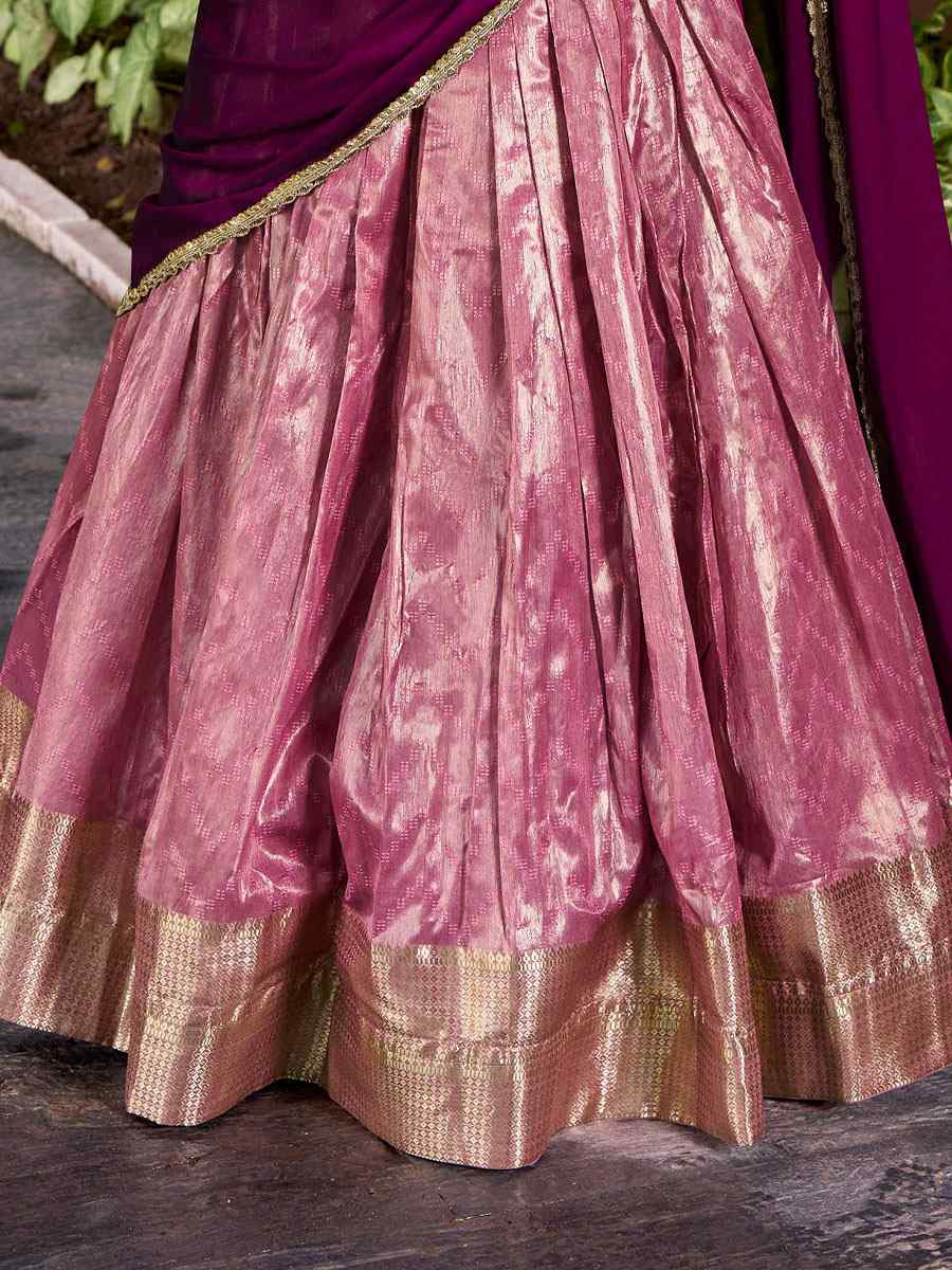 Pink Dhupion Silk Zari Handwoven Wedding Reception Festival Heavy Border Lehenga Choli