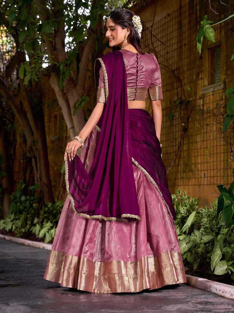 Pink Dhupion Silk Zari Handwoven Wedding Reception Festival Heavy Border Lehenga Choli