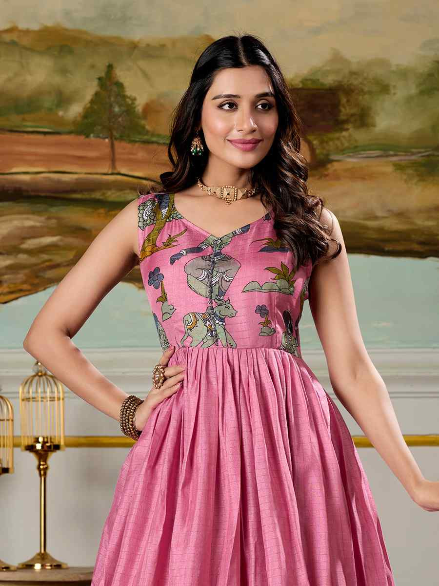 Pink Dola Silk Embroidered Festival Party Gown