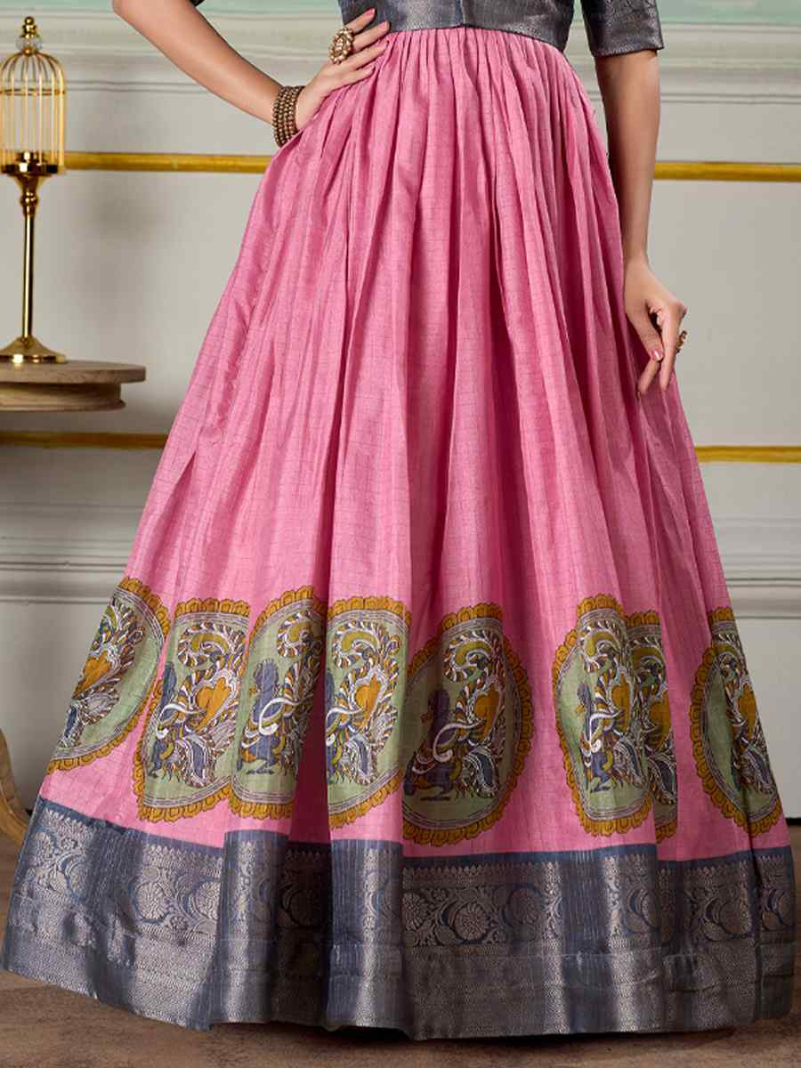 Pink Dola Silk Embroidered Festival Party Gown