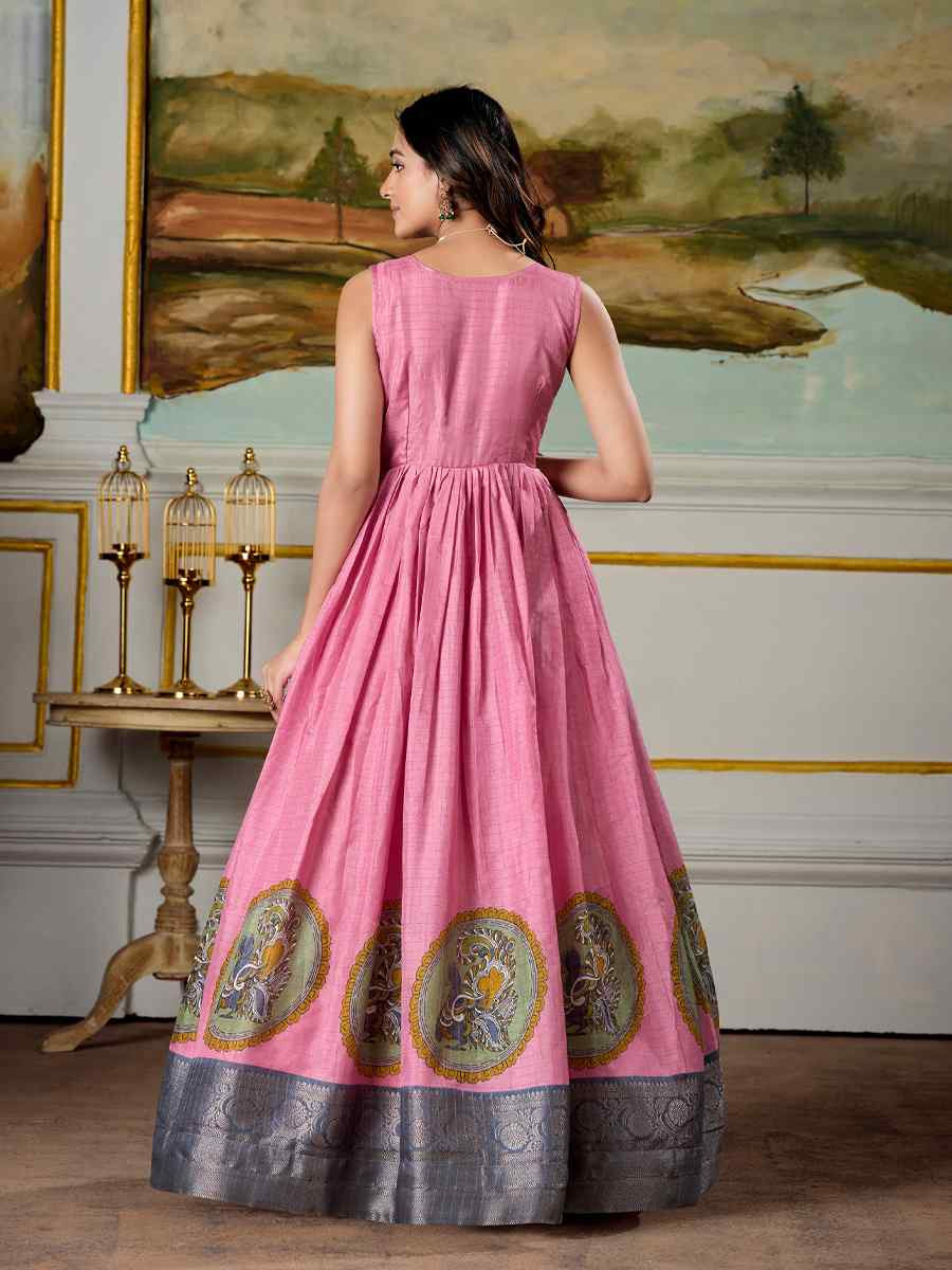 Pink Dola Silk Embroidered Festival Party Gown