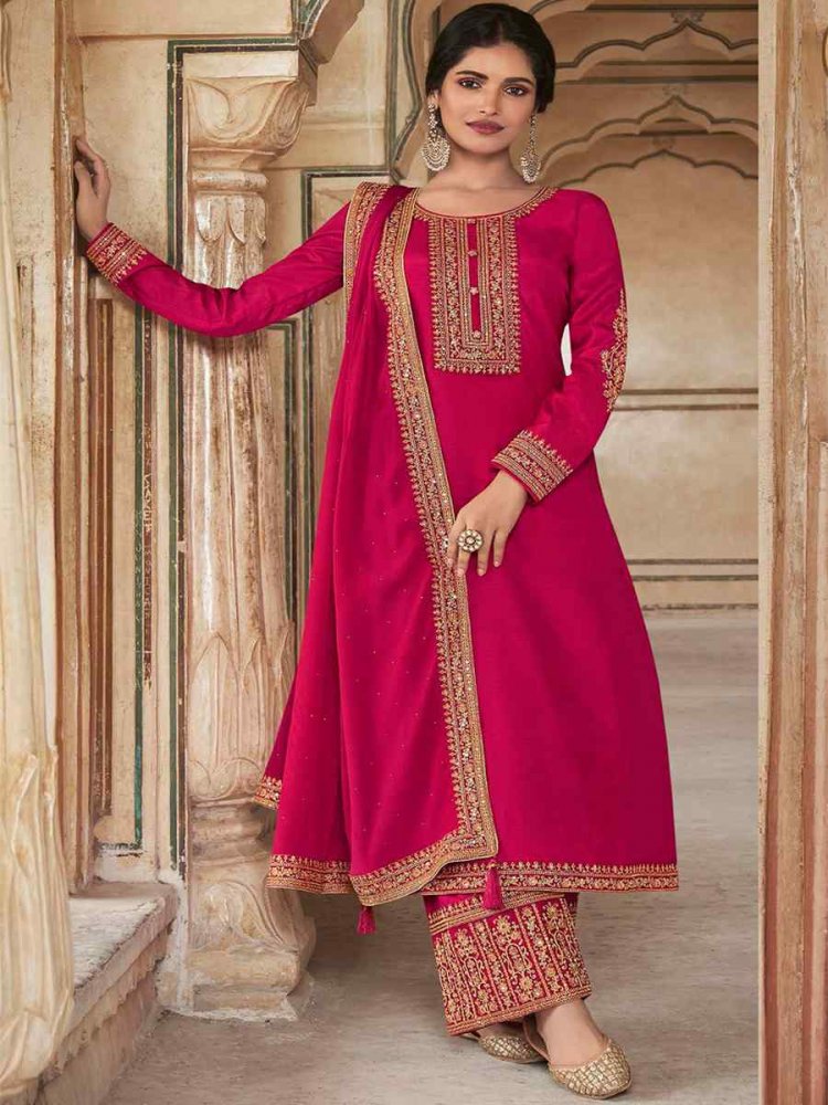 Pink Dola Silk Embroidered Festival Wedding Pant Salwar Kameez