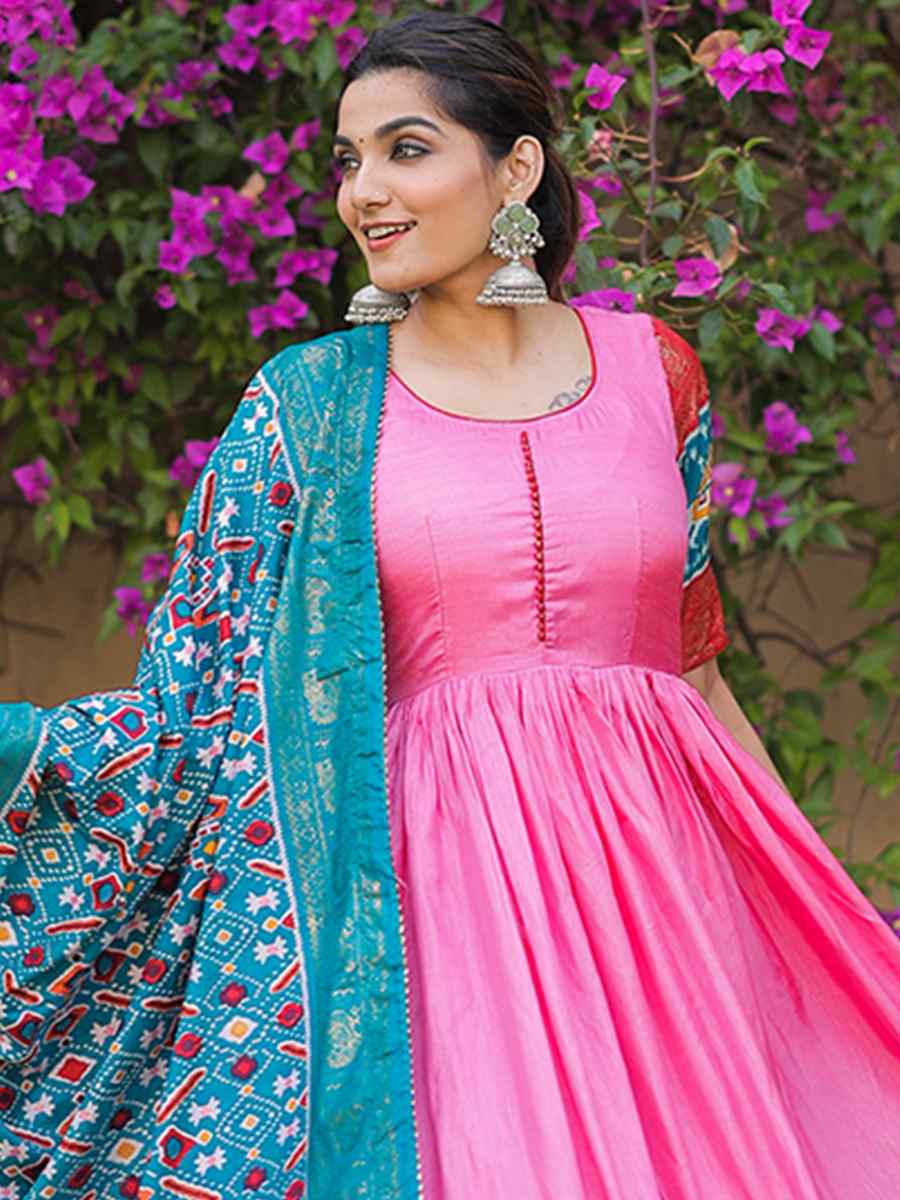 Pink Dola Silk Handwoven Festival Casual Gown