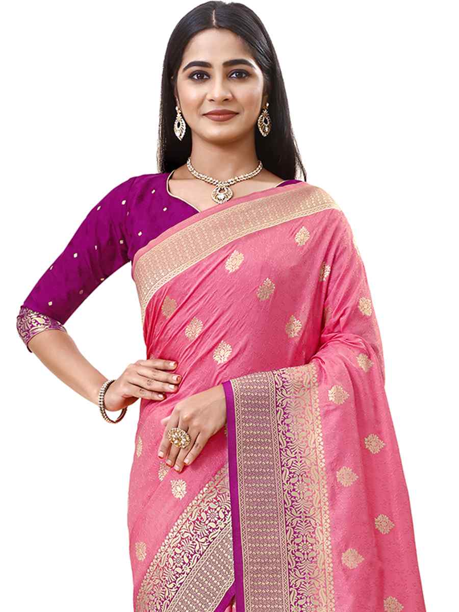 Pink Dola Silk Handwoven Wedding Festival Heavy Border Saree